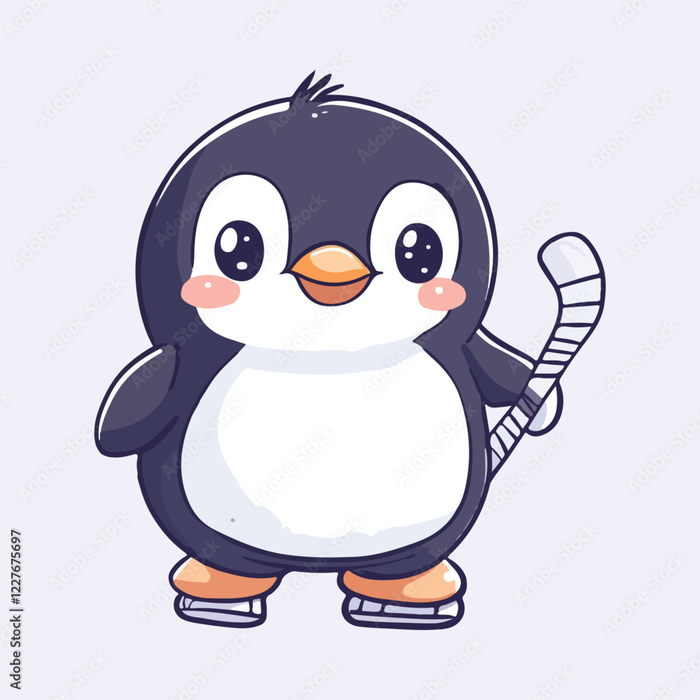 Obraz premium Cute penguin with hoki vector illustration 
