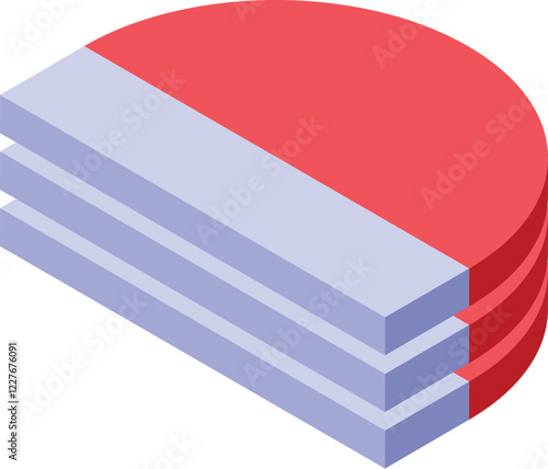 Stack of semicircle magnets creating a magnetic field lines isometric icon represents the forces of attraction and repulsion