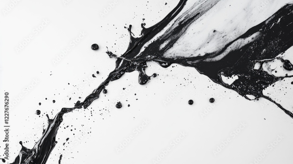 Obraz premium Minimalist black and white marble splash on clean white background for modern design and artistic concepts