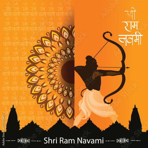Ram Navami (Birthday of Lord Rama) with message in hindi meaning Shri Ram Navami poster,banner background.