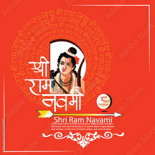 Ram Navami (Birthday of Lord Rama) with message in hindi meaning Shri Ram Navami poster,banner background.