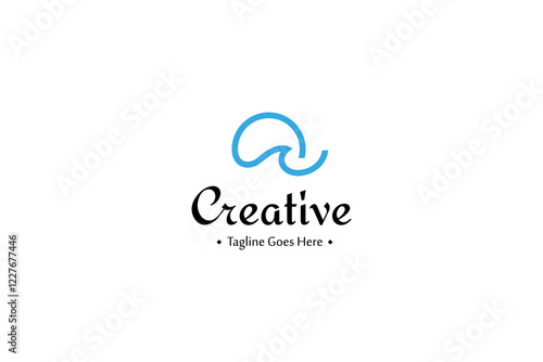 ocean waves logo with sun in minimalist linear design style