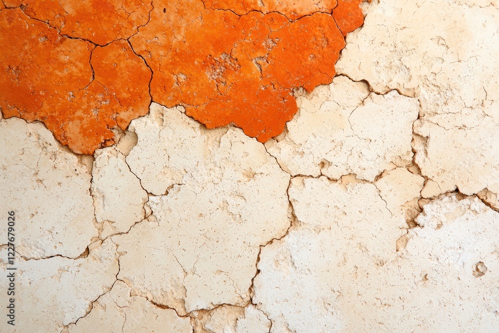 Obraz premium Cracked White and Orange Wall with Texture and Detail Perspective