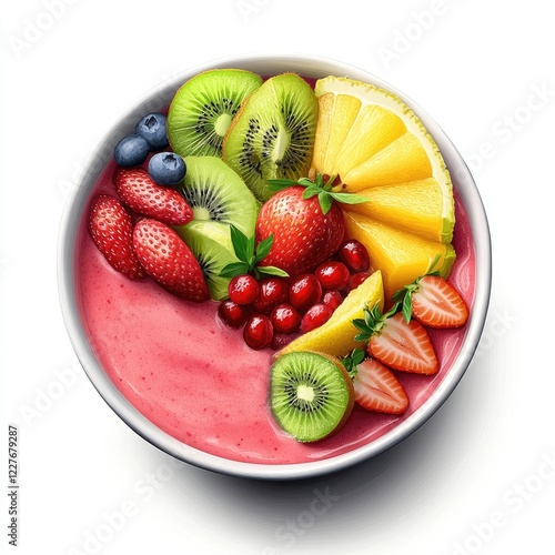 Fresh and Colorful Fruit Bowl with Strawberry, Kiwi, Blueberry, Pineapple, and Citrus for Healthy Eating