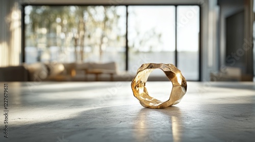Minimalist Scandinavian Living Room with Open Concept Kitchen and Concrete Floors Featuring Unique Decorative Element and Abundant Natural Light