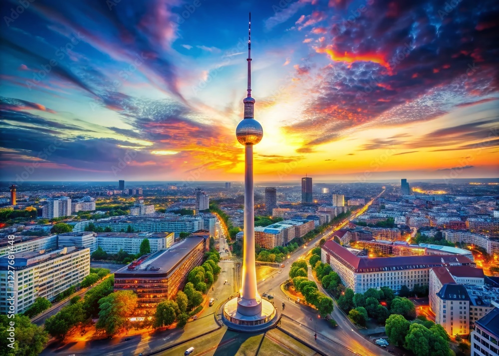 Fototapeta premium Berlin Panorama: Stunning View of Cityscape from Panorama Point, Featuring Iconic TV Tower