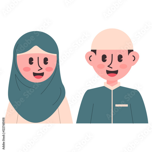 Islamic Couple Illustration: Illustration of an Islamic couple, depicting a woman in a hijab and a man in traditional attire, conveying cultural representation.