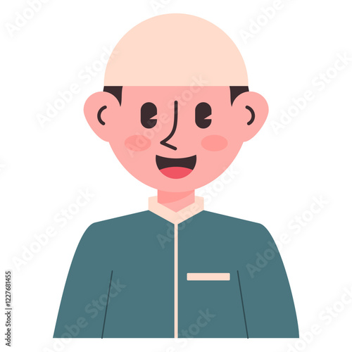 Smiling Muslim Man: A cheerful illustration of a smiling Muslim man, with his warm smile and traditional attire. An endearing depiction of faith and cultural pride.