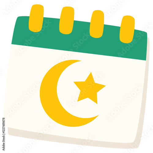 Lunar Symbol Calendar Icon: A stylized calendar icon featuring the crescent moon and star, symbolizing a significant cultural or religious event, on each page.