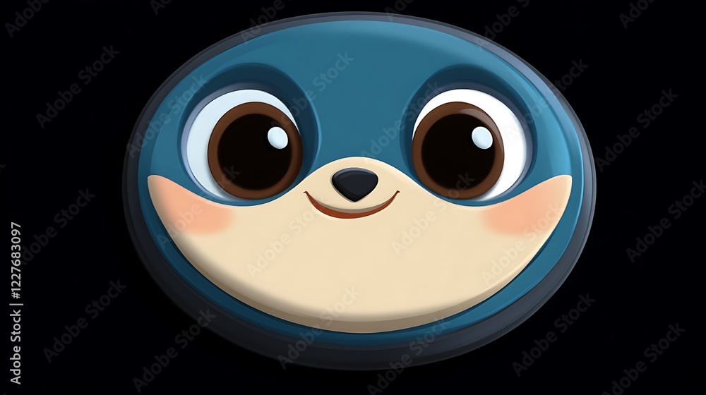 A cartoonish, flat, 3D face of a blue animal on a solid black background A cartoonish, flat, 3D face of a blue animal on a solid black background