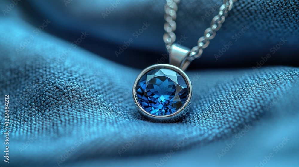 Blue Sapphire Pendant, Silk, Jewelry, Closeup, Advertising Blue Sapphire Pendant, Silk, Jewelry, Closeup, Advertising