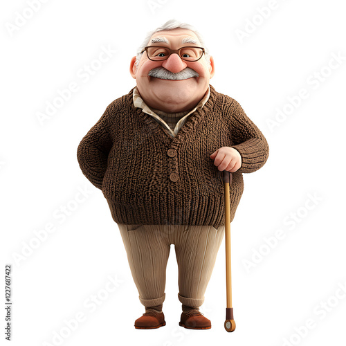 Charming elderly character animated setting cartoon style cozy environment front view nostalgic concept for seo impact