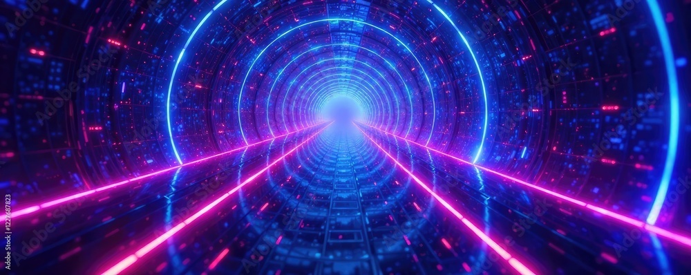 Blue and Purple Laser Tunnel with Iridescent Colors, futuristic, shimmering Blue and Purple Laser Tunnel with Iridescent Colors, futuristic, shimmering