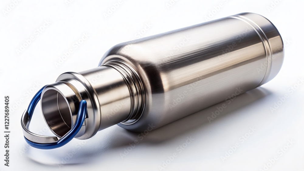 Black Matte Stainless Steel Thermo Water Bottle Close-up Isolated on White Background - Studio Shot