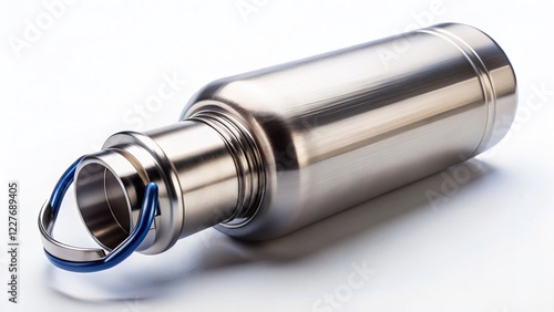 Black Matte Stainless Steel Thermo Water Bottle Close-up Isolated on White Background - Studio Shot