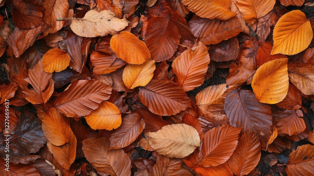 Autumn forest floor covered with vibrant orangish red dry leaves creating a natural tapestry of seasonal colors and textures. Autumn forest floor covered with vibrant orangish red dry leaves creating a natural tapestry of seasonal colors and textures.