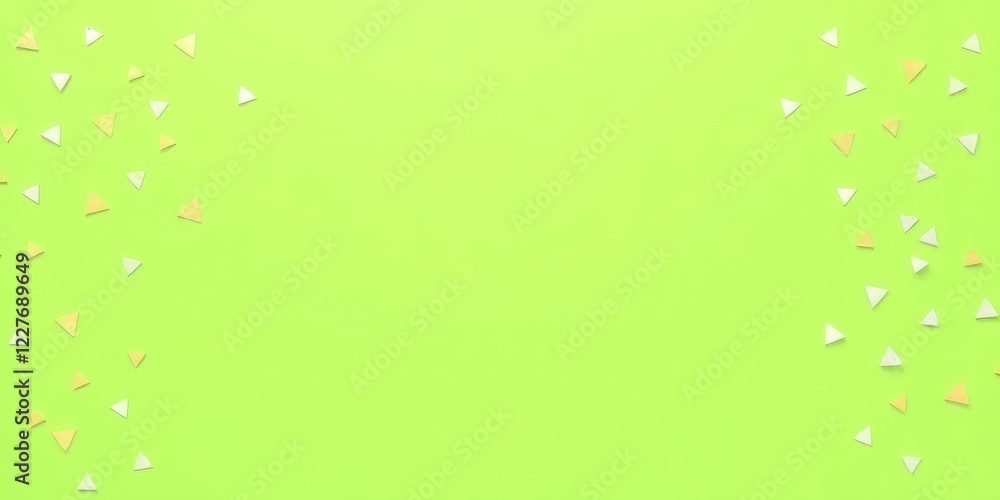 Green background with scattered triangular elements, contemporary art, nature-inspired Green background with scattered triangular elements, contemporary art, nature-inspired