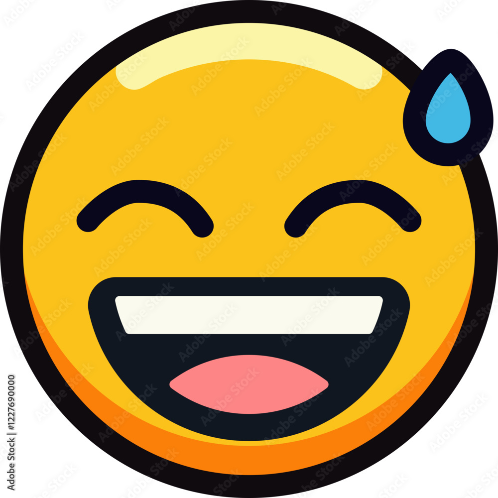 Laughing emoji with sweat, expressing joy and amusement. Laughing emoji with sweat, expressing joy and amusement.