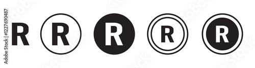 Register mark icon. patent trademark r circle icon set. Registered trademark symbol icons set in black and white strokes.