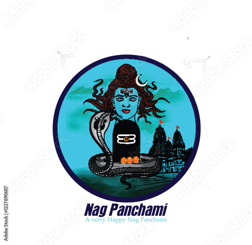 illustration of Nag Panchami with lord shiva for card, poster, greeting background.