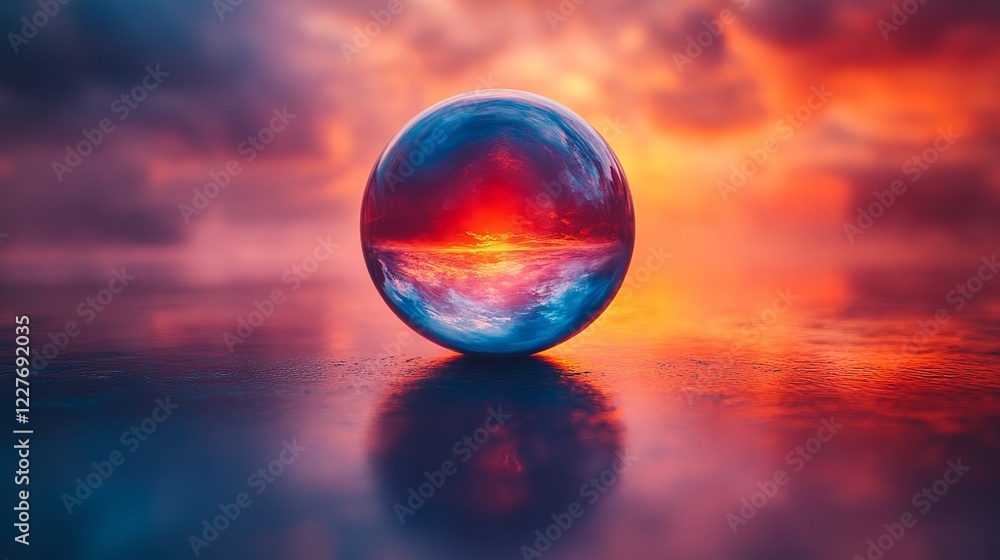 A large, clear, blue ball is floating on the surface of a body of water A large, clear, blue ball is floating on the surface of a body of water