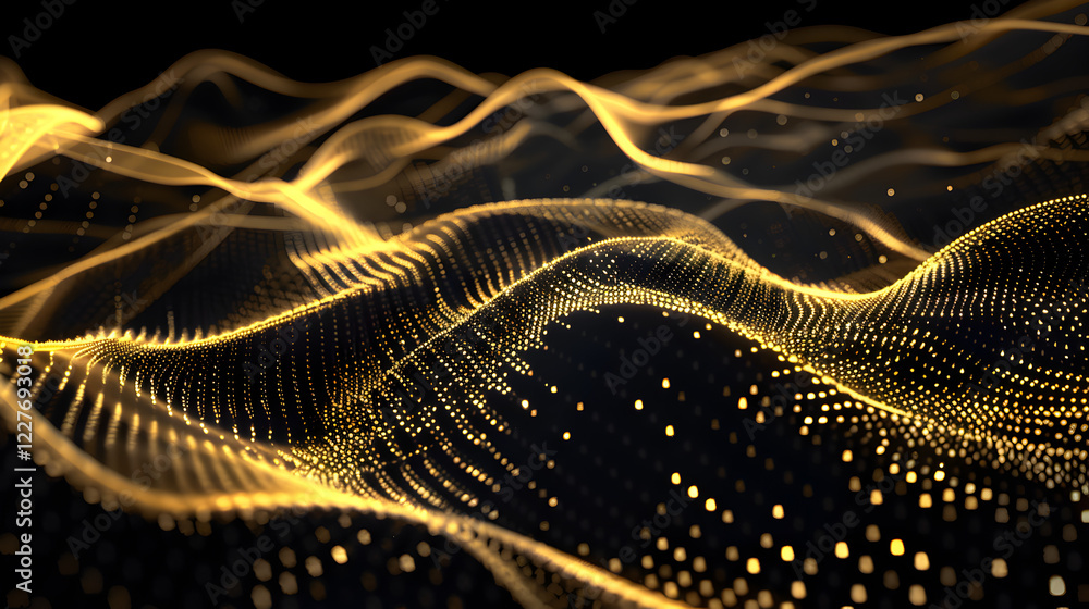 Abstract golden wave pattern conveying digital energy and movement. Abstract golden wave pattern conveying digital energy and movement.