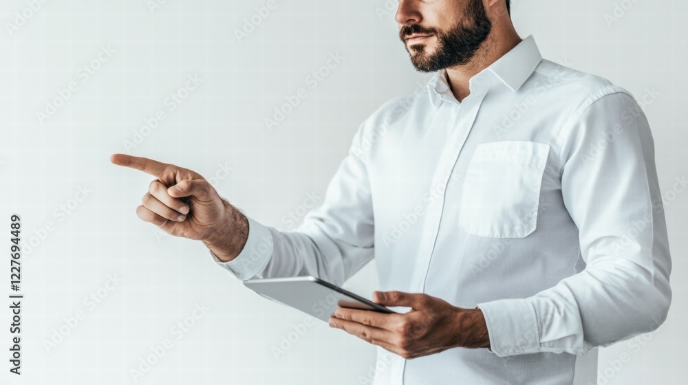 Businessman Presenting Ideas with Tablet in Modern Office Setting Businessman Presenting Ideas with Tablet in Modern Office Setting