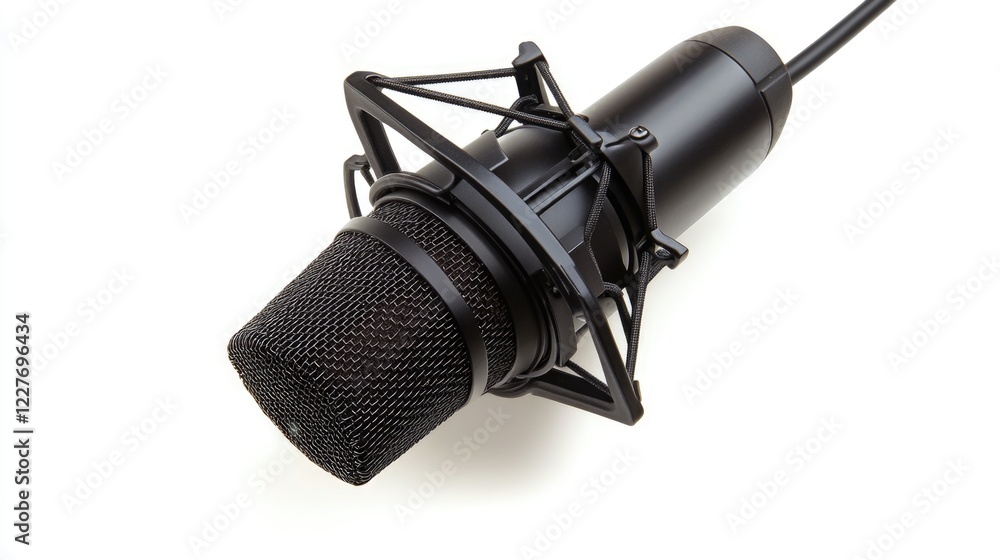 High-Quality Dynamic Cardioid Microphone Isolated Against White Background for Recording and Broadcasting Purposes