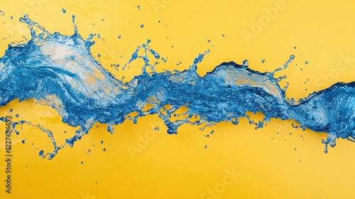 Splashing blue water on vivid yellow background creating dynamic fluid motion and vibrant visual contrast for artistic and creative projects.