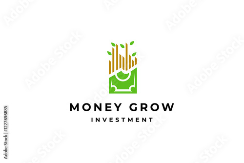 Tree leaf money grow investment logo design vector template