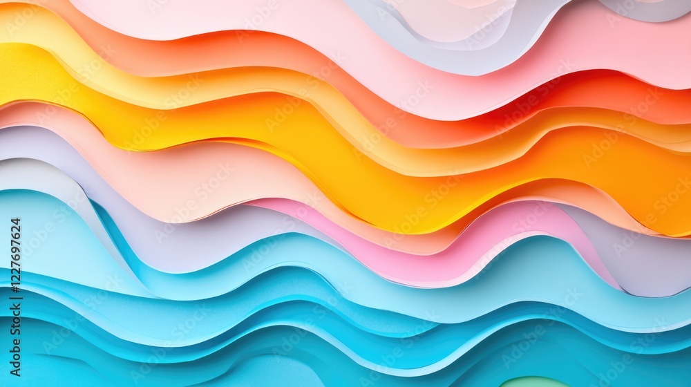 Obraz premium Colorful Layered Paper Waves Abstract Background for Creative Projects and Documentation Tools
