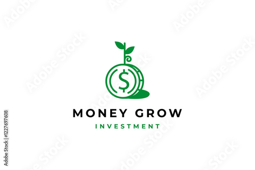 Coin leaf money grow investment logo design vector icon
