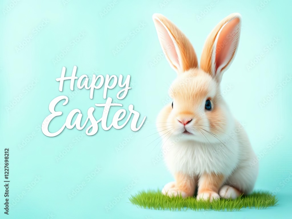 Adorable rabbit celebrating Easter with pastel blue background and festive text. A cute rabbit with pastel colors, representing Easter celebrations with a festive appearance. Adorable rabbit celebrating Easter with pastel blue background and festive text. A cute rabbit with pastel colors, representing Easter celebrations with a festive appearance.
