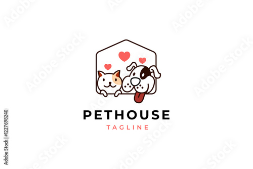 dog cat love pet house logo vector icon illustration photo