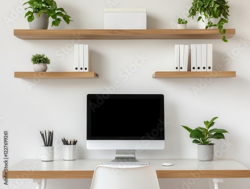 Wallpaper Mural Compact home office with a wallmounted workstation, slim shelving, and cablefree organization Torontodigital.ca