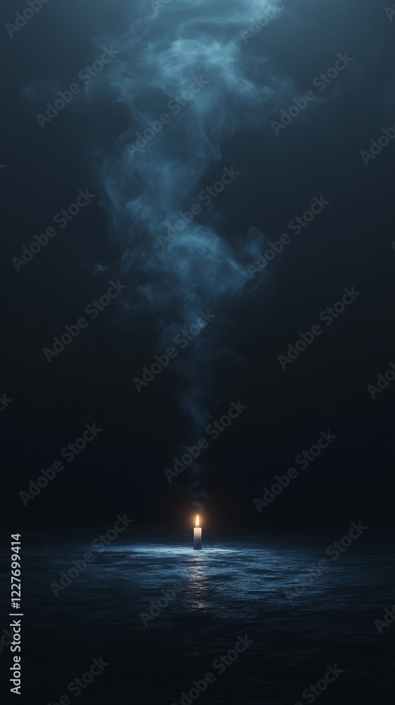 Obraz premium Lone candle flickers, casting light on a dark ocean