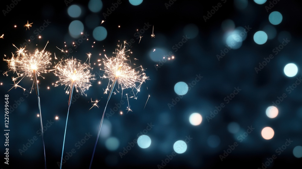 Fototapeta premium Sparkler Lights on a Dark Background with Bokeh Effect