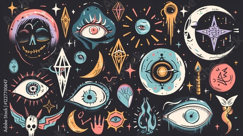 Esoteric Cartoon Elements for Spiritual and Mystic Astrology