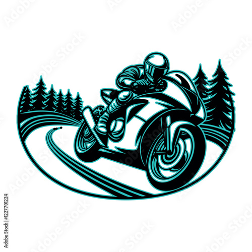 Motorcycle rider vector art illustration. Black and white bike vector art