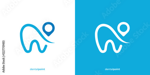 Simple Dentist Location Logo. Teeth and Location Pin Map Point Icon Graphic. Dental Point Logo Design Template.