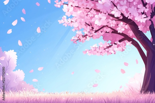 Wallpaper Mural Charming cartoon cherry blossom garden serene landscape digital art tranquil environment vibrant viewpoint seasonal concept Torontodigital.ca