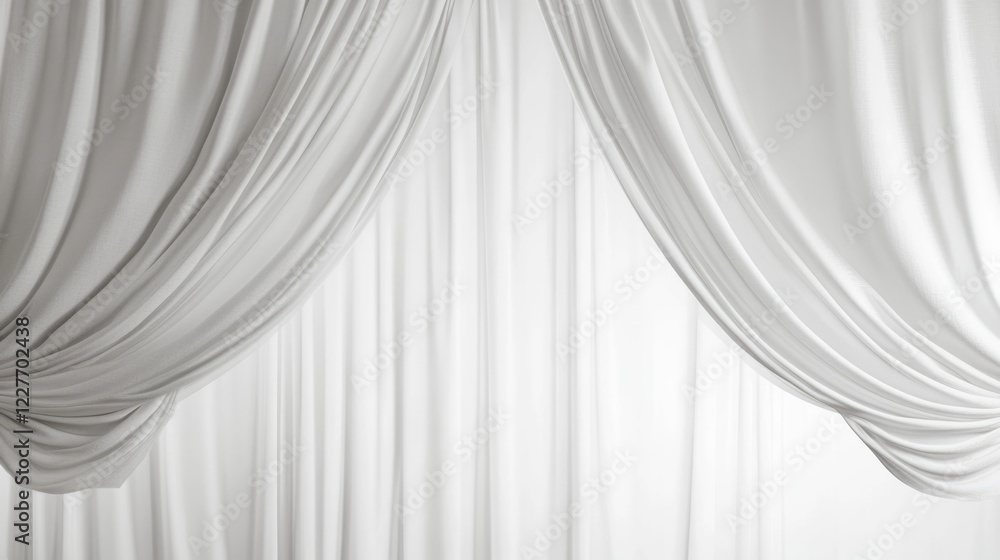 Customizable mockup of elegant pristine white theater curtains for design and presentation purposes. Perfect for creative projects and showcases. Customizable mockup of elegant pristine white theater curtains for design and presentation purposes. Perfect for creative projects and showcases.