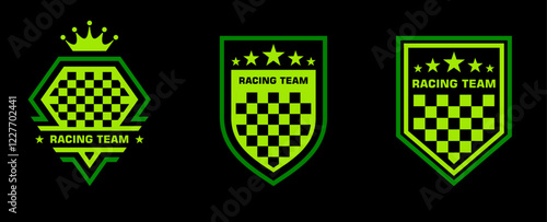 Set of racing logo, symbol, icon, badge and sign. Racing flag illustration. Car race stripes. Car stripes design. Racing sticker design. Graphic sport decal vinyl element. Racing shield vector design