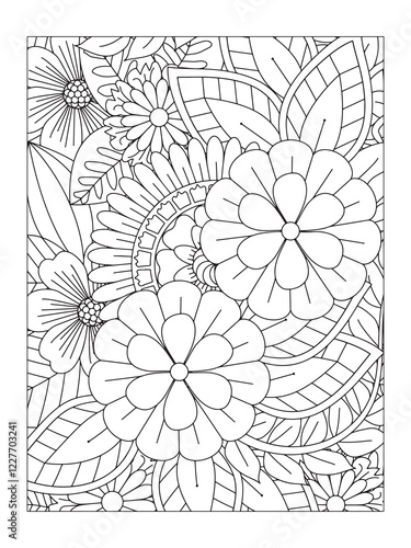 Flower pattern. Vector doodle flowers in black and white. Page adult coloring book. Coloring Flower Page.