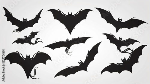 Spooky Halloween Flying Bats Black Silhouettes for Design Projects