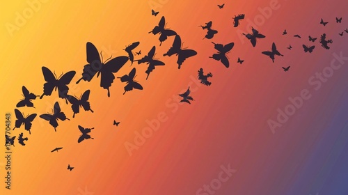 Elegant Flying Butterflies Silhouettes in Cartoon Vector Style