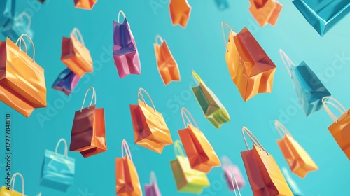 Realistic Flying Shopping Bags for Fashion Shop Promotion and Sale, Creative Paper Fly Design