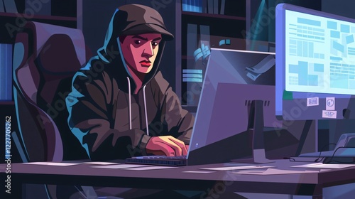 Dangerous Hacker Working in Internet Cyber Fraud Work