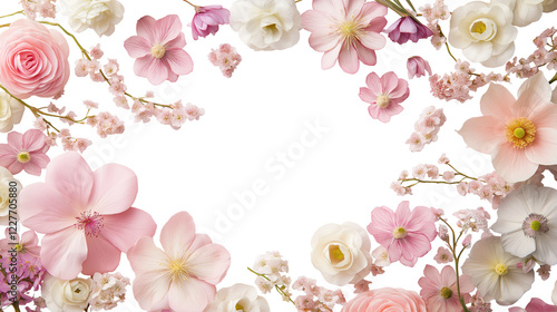 Luxurious floral border with pastel pink blossoms image isolated transparent. Cherry blooms roses cut out photo. Elegant decor. Wedding invitation cutout element object photography