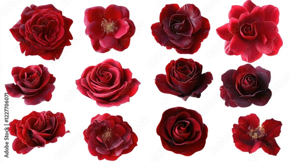 Elegant Red Roses Collection on White Background Fresh Floral Symbols of Love and Passion for Celebrating Romantic Occasions Elegant Red Roses Collection on White Background Fresh Floral Symbols of Love and Passion for Celebrating Romantic Occasions